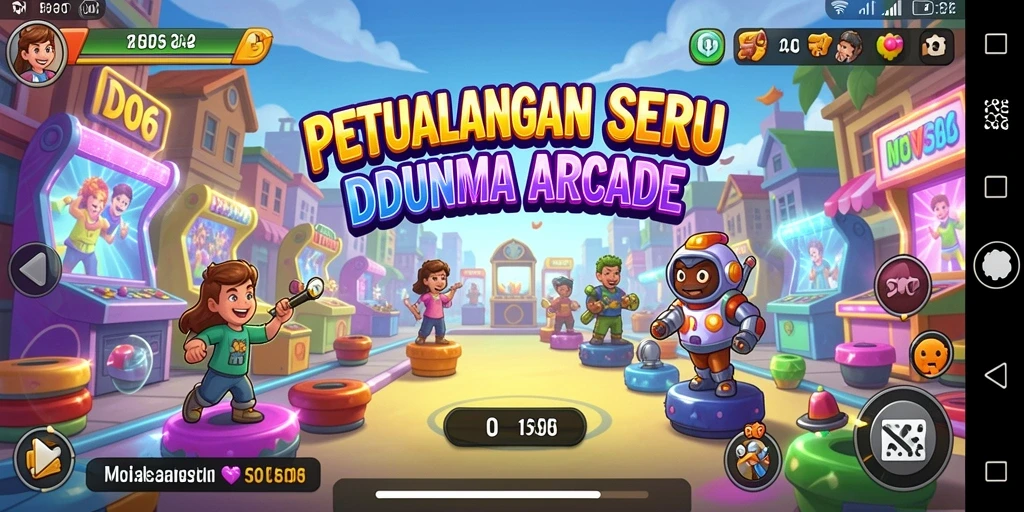 Screenshot D06 menampilkan gameplay penuh warna dan dinamis.