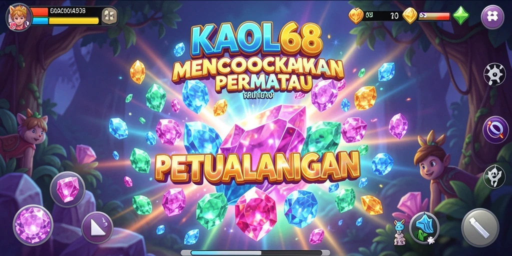 Screenshot gameplay KAOL68 menunjukkan pemain mencocokkan permata warna-warni.