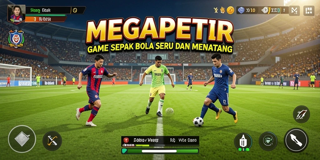 Tampilan grafis menarik dari gameplay MEGAPETIR saat pertandingan sepak bola.