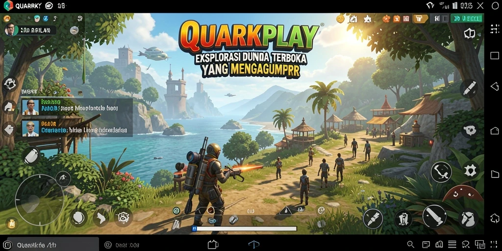 Tangkapan layar gameplay QUARKPLAY menampilkan petualangan seru di dunia terbuka.