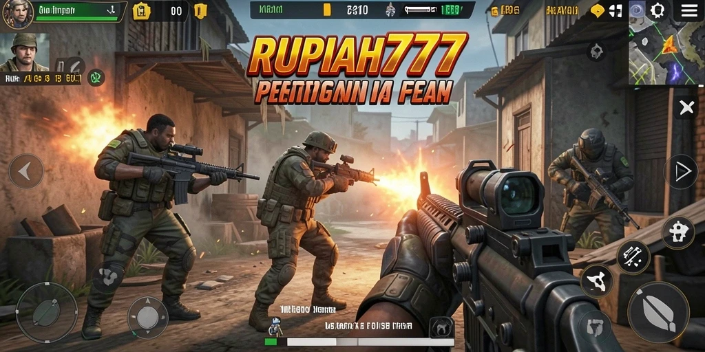 Screenshot gameplay RUPIAH777 menampilkan aksi tembak-menembak yang intens.