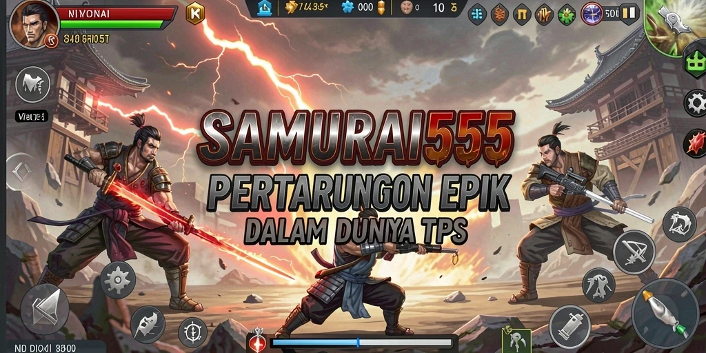 Tampilan gameplay menegangkan dalam SAMURAI555 dengan aksi samurai.