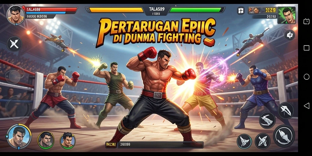 Tampilan mendebarkan dari gameplay Fighting TALAS89 di arena pertarungan.