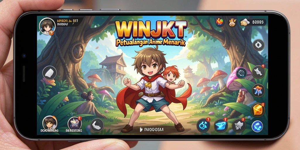 Tangkapan layar dari gameplay <strong>WINJKT</strong> yang menampilkan pertarungan karakter Anime.